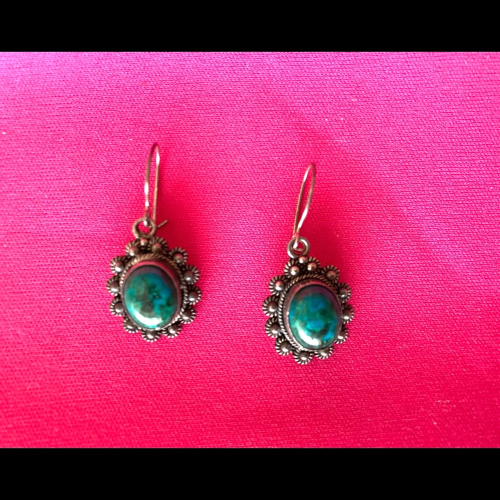 Vintage earrings silver earrings green turquoise earrings marbled turquoise